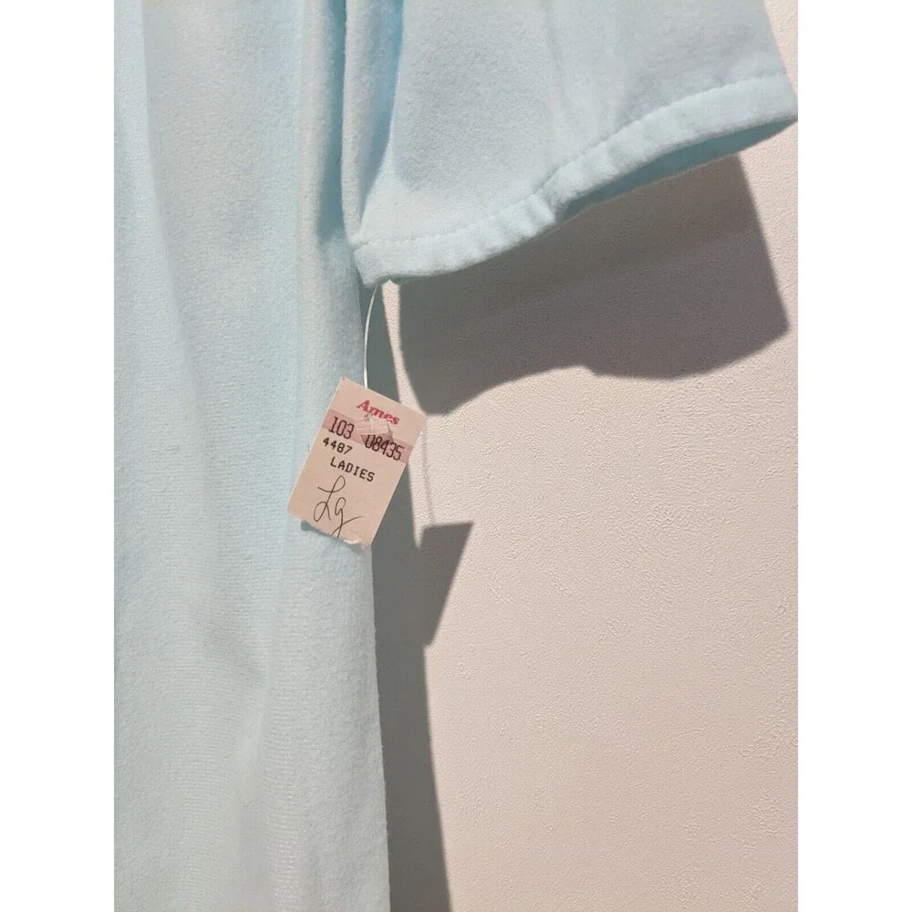 NOS Light Blue Nightgown Vintage 80s L High Neck Modest Lace Trim Full Length